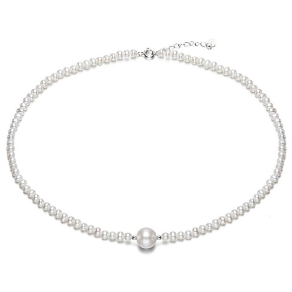Dainty White Freshwater Pearl Collar Necklace in sterling silver - Picture 1 of 1